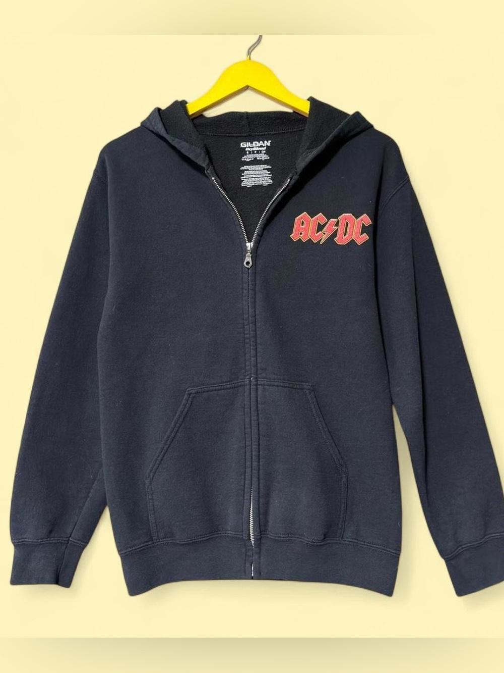 Y2K AC/DC black zip up hoodie size small faded